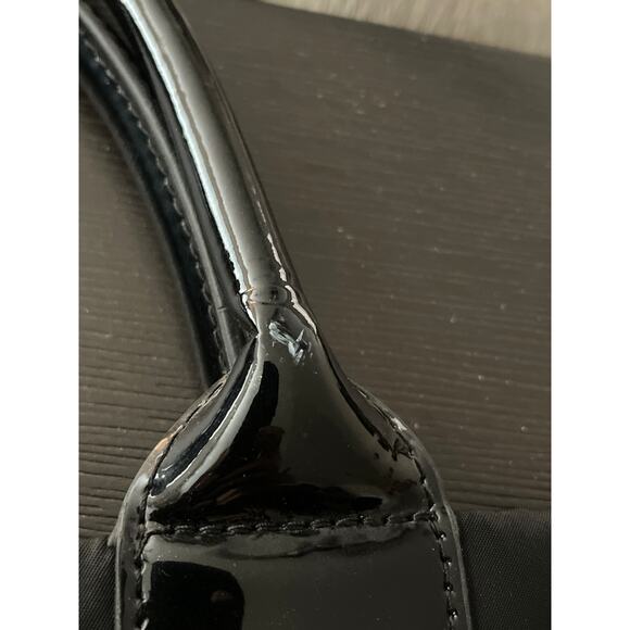 Tory Burch Ella Tote Bag Large Black Patent Leather Logo Nylon - Picture 6 of 7